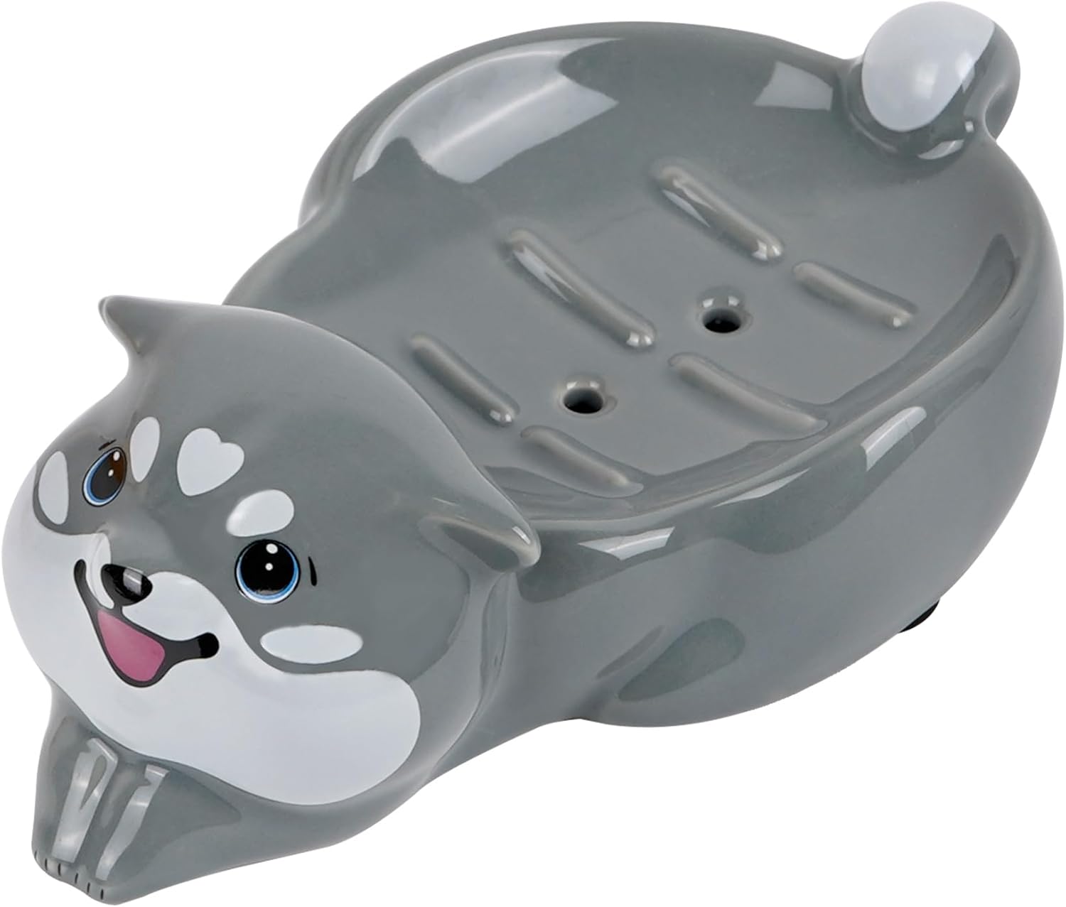 BUNCHBRAVO Ceramic Soap Dish Cute Siberian Husky Dog Soap