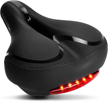 Amazon Reruia 快適な自転車シート 軽量 通気性 低反発素材 パッド入り バイクサドル デュアル衝撃吸収センターカットアウト 自転車クッション テールライト 防水 レザーカバー 男女兼用 サイクリング用 ユニバーサル Reruia サドル