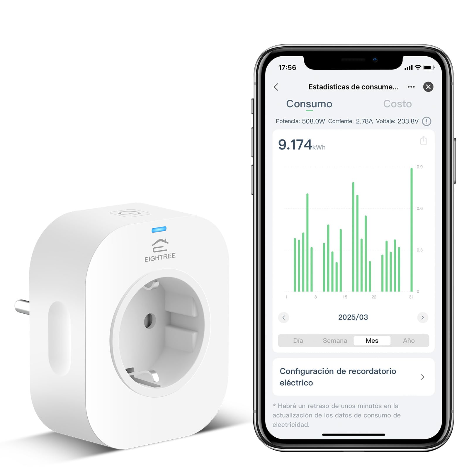 Enchufe Inteligente Alexa, Enchufe Wi-Fi Medidor Consumo, Tomada Inteligente Programable con Temporizador, Control Remoto por APP&Voz, Compatible con Alexa, Google Home y SmartThings, 16A 3680W, 1Pack