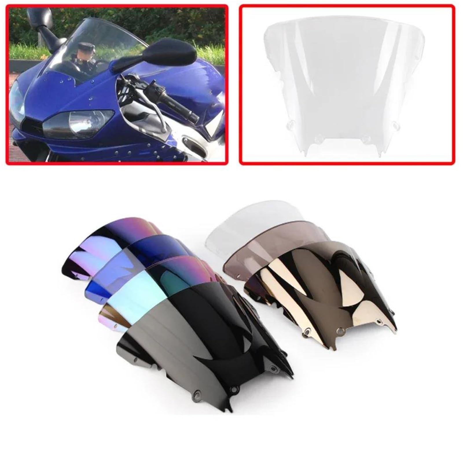 Parabrezza Per Moto, A Doppia Bolla, Deflettori Antivento, Protezione Per Yamaha YZF-R6 YZF R6 600 1998-2002 Cupolino Parabrezza(Nero)