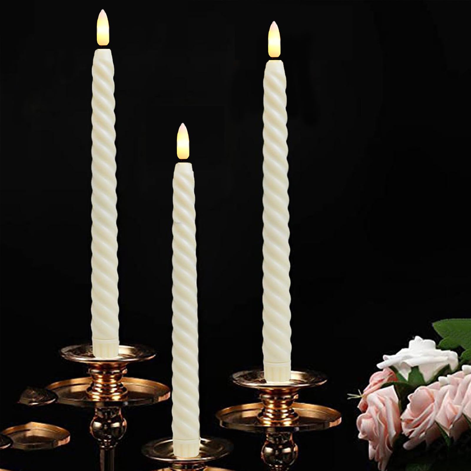 Eldnacele Candele a LED con funzione timer, fiamma tremolante, candele a spirale intrecciate, candele decorative per la casa, senza goccia, diametro 2 x 25 cm, in stearina, per ristoranti, matrimoni e
