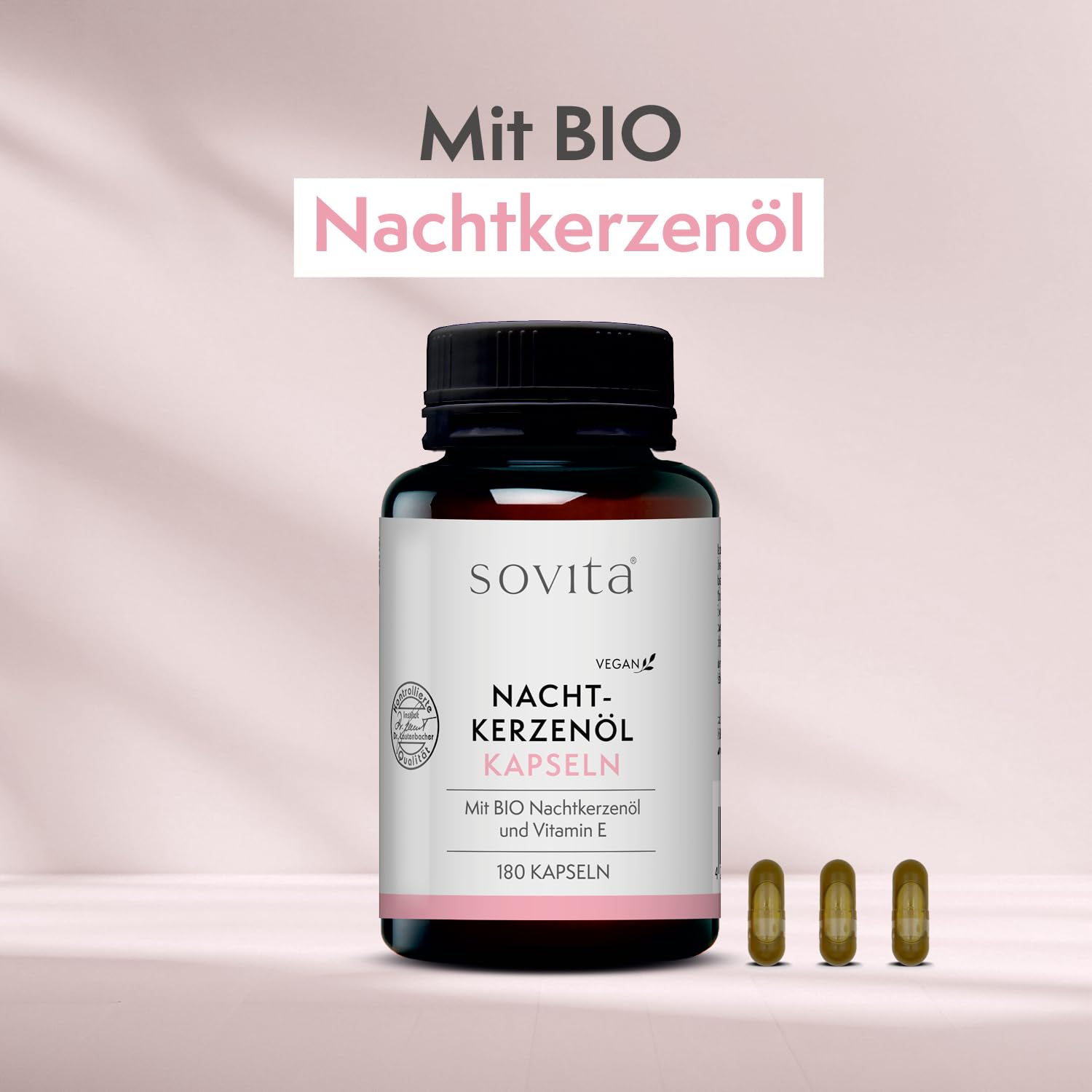 sovita Nachtkerzenöl-Kapseln | Mit den mehrfach ungesättigten Fettsäuren Linolsäure und Gamma- Linolensäure sowie natürlichem Vitamin E | Nahrungsergänzungsmittel | 180 Kapseln