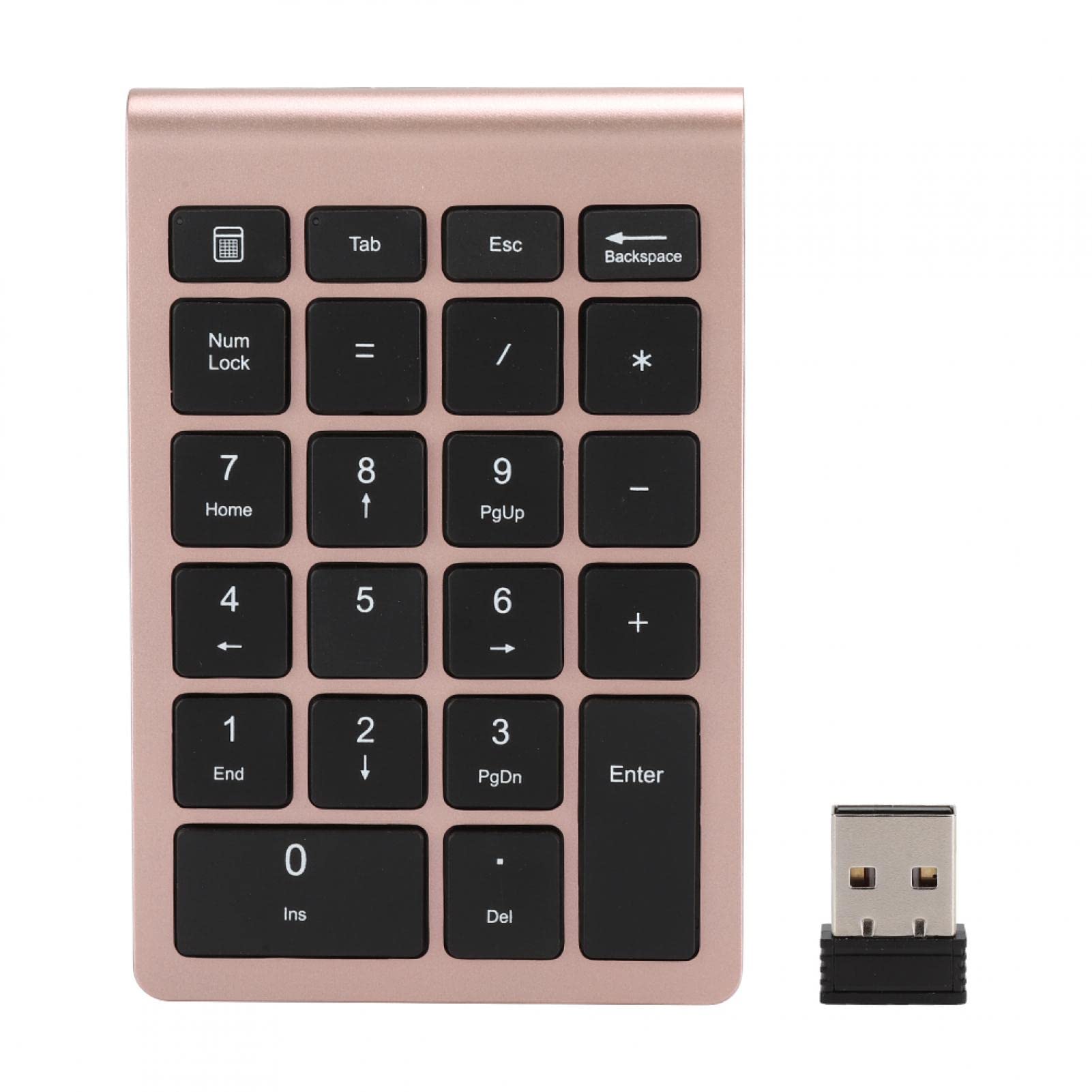 Bewinner Clavier Numérique RF304 22 Touches, Mini Clavier sans Fil USB Plug and Play avec Récepteur, Clavier Numérique Ergonomique pour Android/Windows/OS(Or Rose)