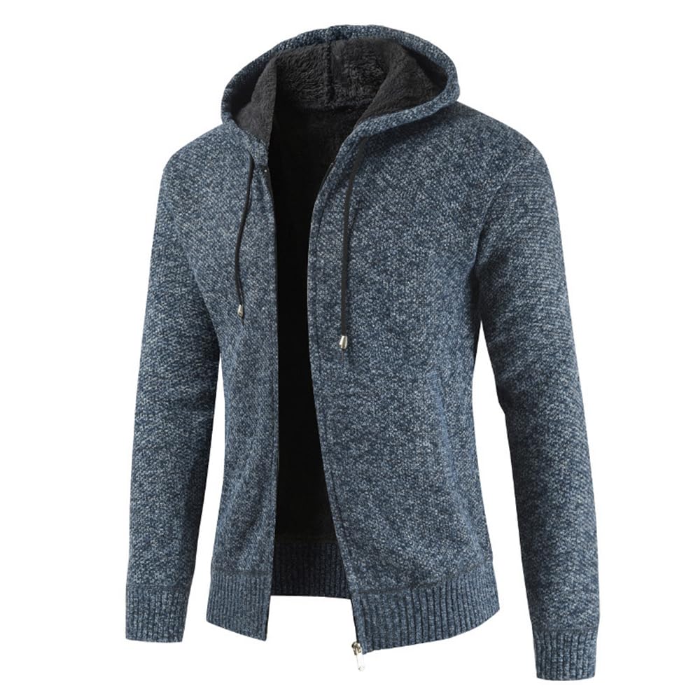 KUDORO Vest voor heren, lang, met ritssluiting, gebreide jas voor heren, dikke en casual fleece, trui voor heren, hoodies voor heren