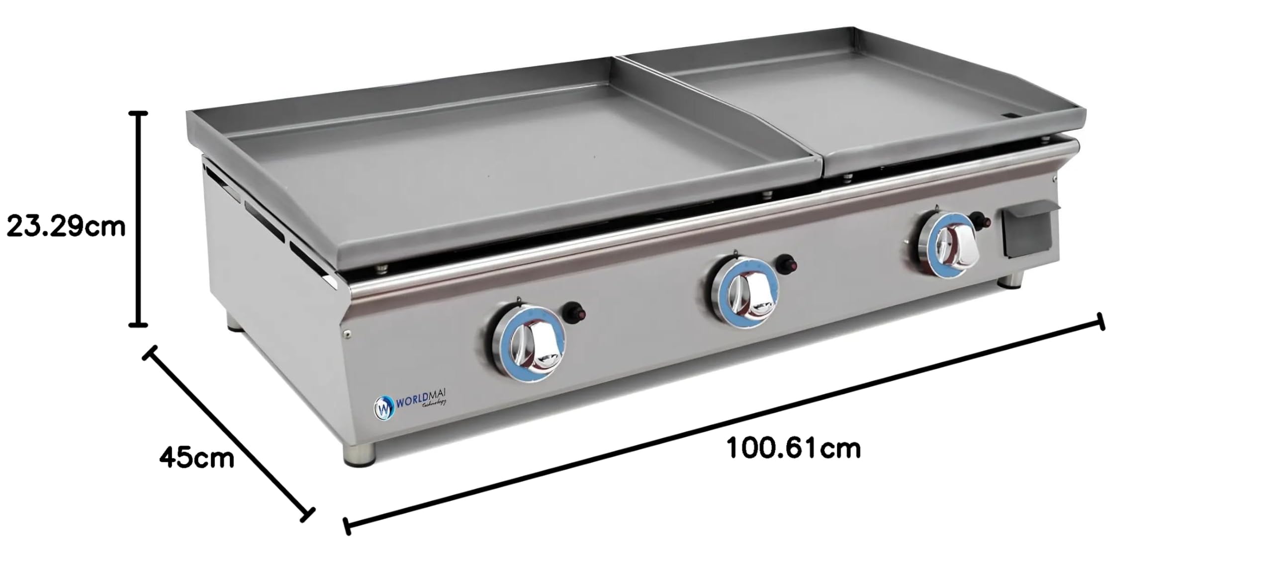 MBH - Plancha LUX WORLDMAI a Gas Profesional de 60+40 cm en Acero Laminado con Peto para Hostelería. Plancha con estructura de INOX para Cocina Industrial de Bar y Restaurante