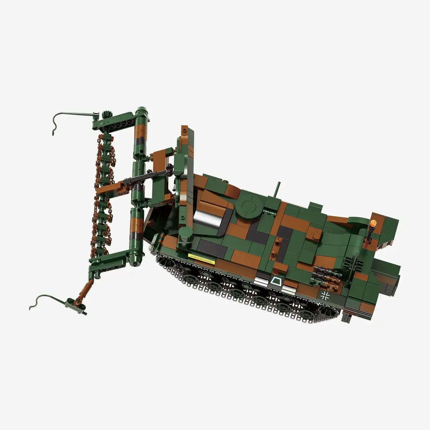 BlueBrixx Pro 109787 – Minenräumpanzer Keiler Bundeswehr - 1311 Bauelemente | 318 x 209 x 154 mm, Tarnmuster in Grün und Braun, Kettenlaufwerk, Räumgerät mit Ketten, Antenne, Sammlermodell