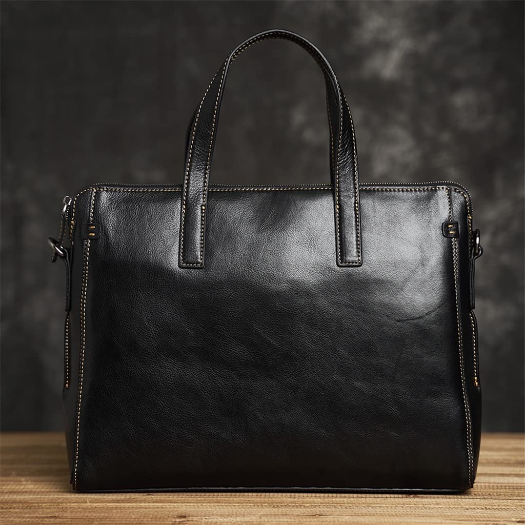 Briefcase Men Shoulder Handmade Genuine Leather Bag Black Laptop Business Bags Handbags