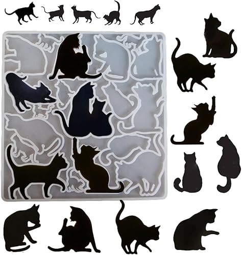 Finyoffiy Molde de resina para gatos, moldes epoxi de silicona con diseño de animales, molde de fundición colgante para bricolaje, joyería, collar,