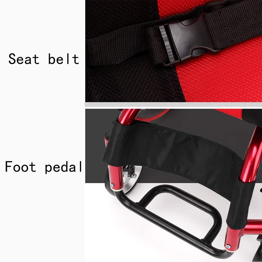 Silla de Ruedas Deportiva Manual Plegable - Ultraligera de Aleación de Aluminio, Desbloqueo Rápido, Rueda Trasera Con Amortiguador, Transporte Fácil - Roja