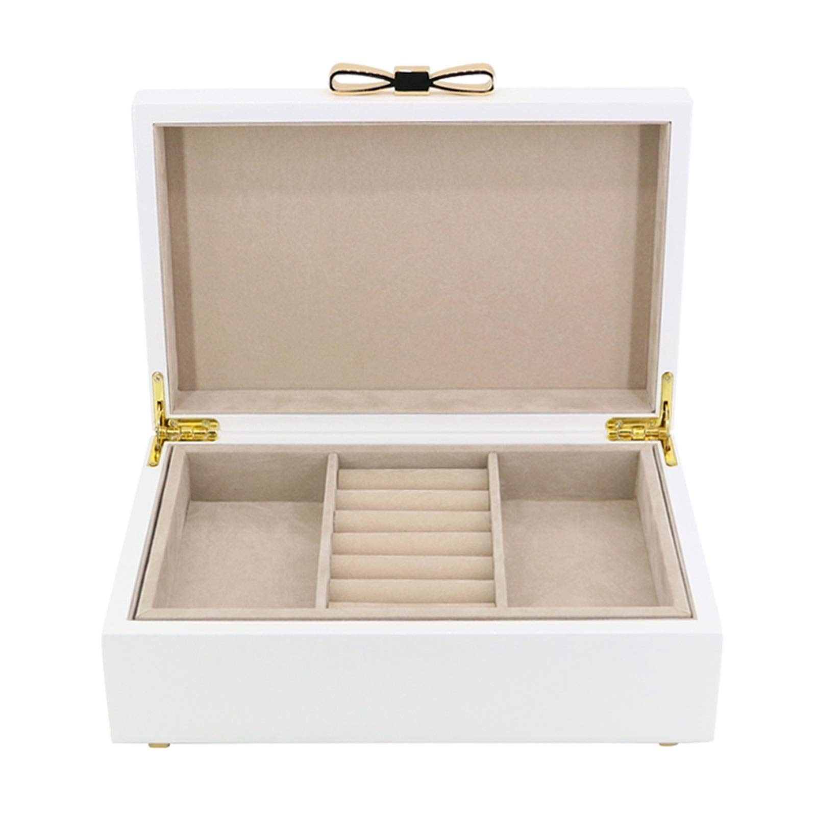 HDBCYUAZ 2 Layers Wooden White Jewelry Box Portable Display Storage Organizer for Earrings Necklaces, Rings, Bracelets, Brooches, Case