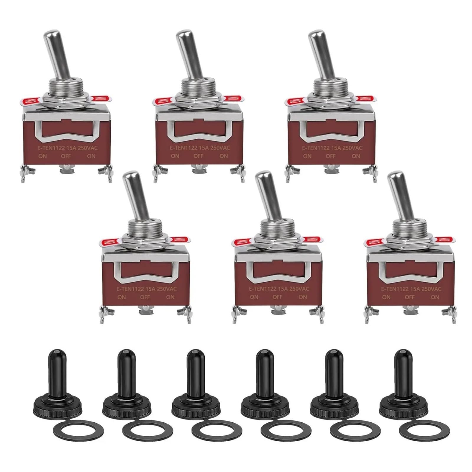 Przełączniki morskie, 6-pak przełączników kołyskowych, 3-stykowe 12 V DC 30 A/250 V AC 15 A, wytrzymały SPDT ON Off ON Switch, wodoodporny przełącznik kołyskowy do zastosowań morskich z osłoną