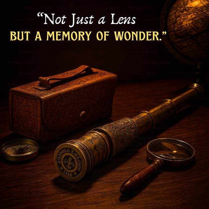 Telescopio Vintage de Latón con Estuche de Cuero, Lente 10X miniatura 7