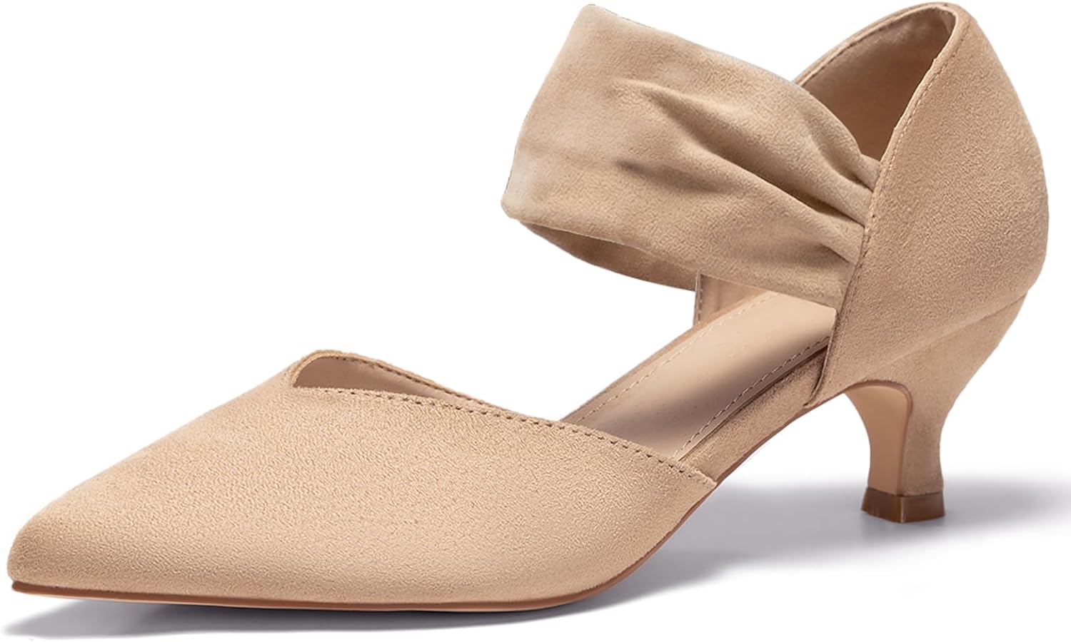 GotSoft Womens Low Kitten Heels Pointed Toe Slip on Pumps Ankle Strap Elegant Party Wedding Dress Shoes