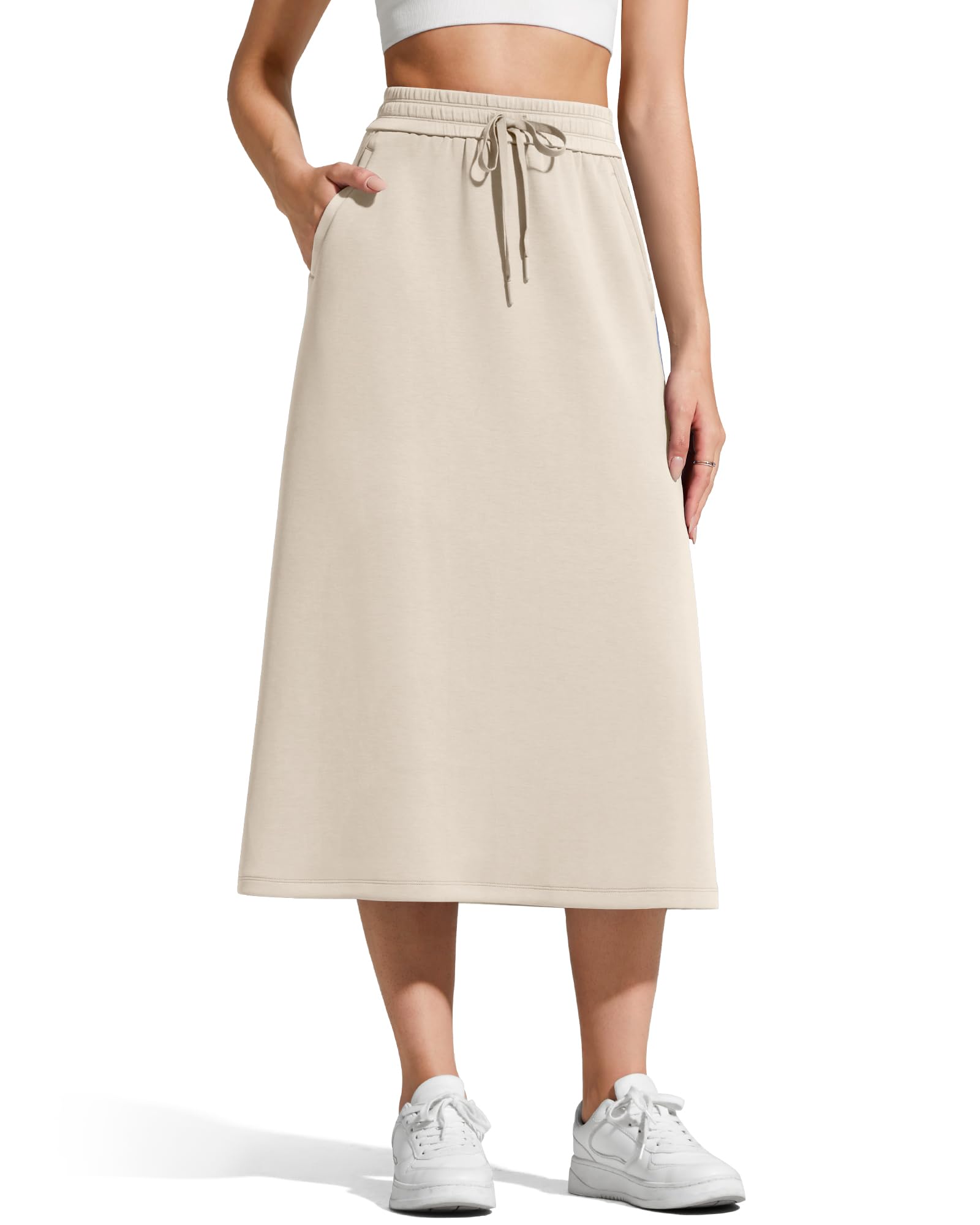 G4Free Smoofit A-Line Midi Skirts for Women Modal Soft Drawstring Maxi Skirt Long Casual Fall with 2 Pockets