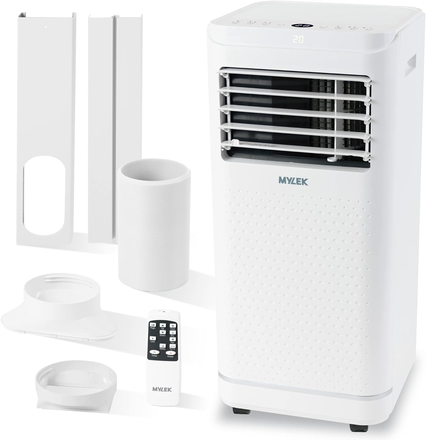 Mylek Air Conditioning Unit, Powerful Portable Air Conditioner 9000BTU AC Unit, Dehumidifier, Mobile Cooling Fan, Digital Display, 2 Speeds, Timer, Window Venting Ventilation Kit [Energy Class A]