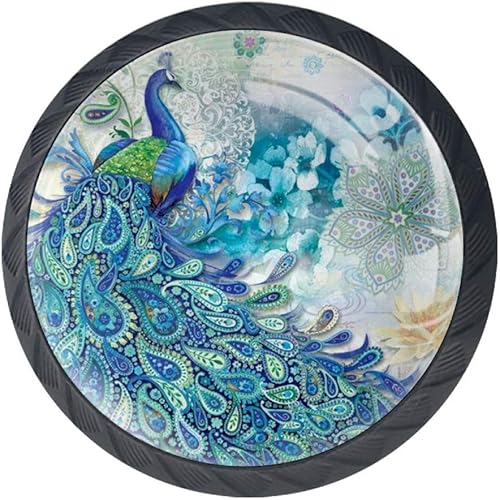 Perillas decorativas de cristal de pavo real azul para cajones, pomos decorativos hechos a mano para armario, cuarto de bebé, dormitorio de niños,