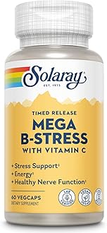 SOLARAY Mega Vitamin B-Stress, Timed-Release Vitamin B Complex with 1000 mg of Vitamin C for Stress, Energy, Red Blood Cell & Immune Support, 60 Day Guarantee, Vegan, 20 Servings, 60 VegCaps