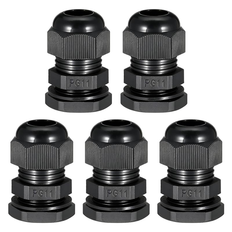 5Pcs PG11 Waterproof Cable Gland, IP68 Nylon Plastic Adjustable Locknut Connector for 4mm-16mm Cables, with Rubber Seal Ring for Industrial and Outdoor Equipment