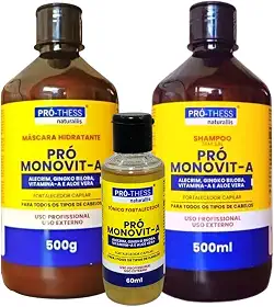 Kit Crescimento Capilar Completo Monovit A 500ml 3 Produtos Shampoo e Máscara Fortificante + Tônico Tratamento Intensivo Para os Cabelos Pro Thess