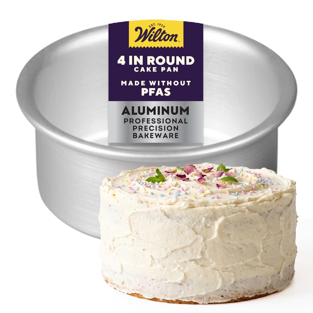 Aluminum Round Cake Pan, Made Without PFAS, 4 x 2 in. | Natural Anodized Aluminum Bakeware, Even Heating & Rust-Resistant for Professional Results, Perfect for Small Tiered Cakes