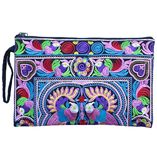 Sabai Jai - Embroidered Clutch Purse with Wristlet - Large Boho Purses and Handbags