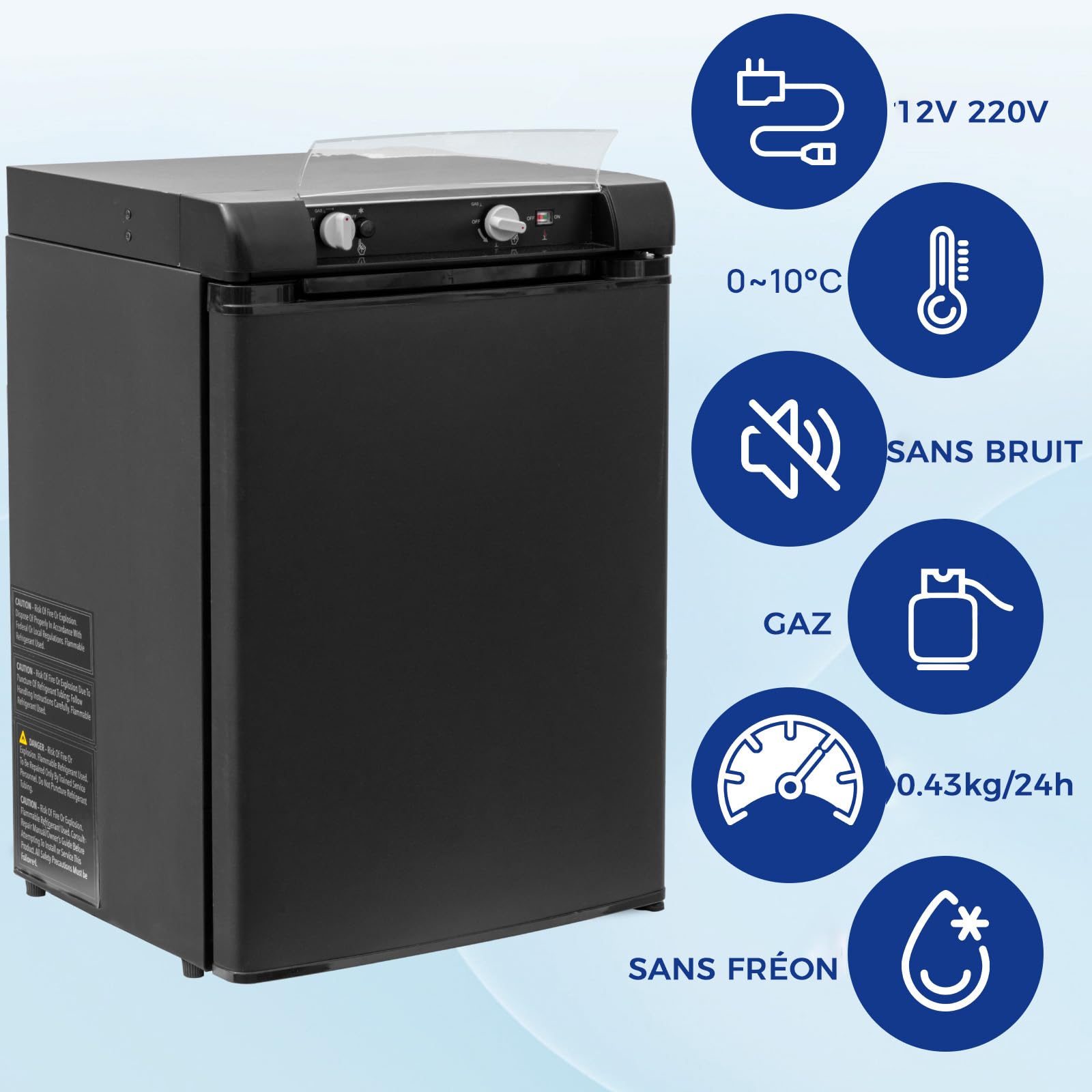 Smad Nevera Camper 60L, Nevera Trivalente-Gas 12V 230V, Camping Frigorifico Trivalente para Caravanas, Autocaravanas, Furgonetas, Garajes, Camiones, Casas Móviles, Sin Ruido, Absorción