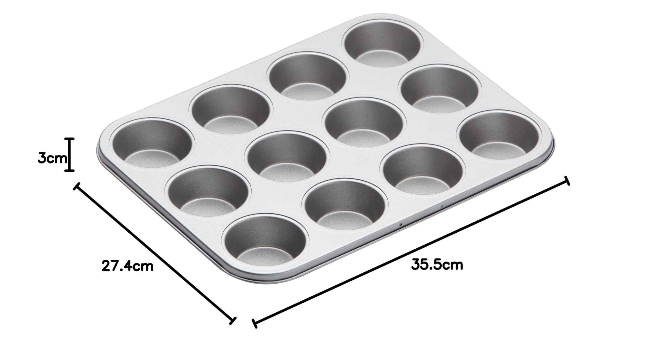 KitchenCraft Blacha do Muffinów i Babeczek, 12 Otworów, Nieprzywierająca Powłoka, 35 × 27 cm - Kolor Srebrny