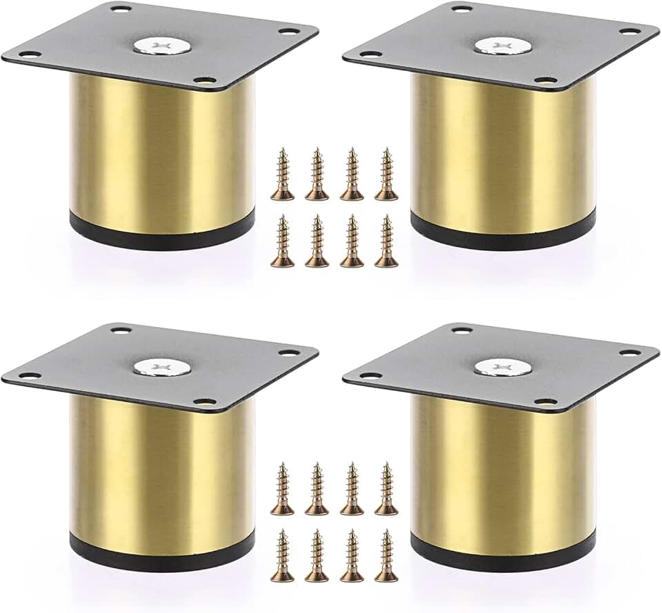 OwnMy 4PCS 2 Inch Stainless Steel Furniture Legs Feets Metal Cabinet Desk Legs, Golden Round Metal Furniture Risers Coffee Table Replacement Legs Heavy Duty Sofa Legs TV Stand Legs Dresser Chair Legs