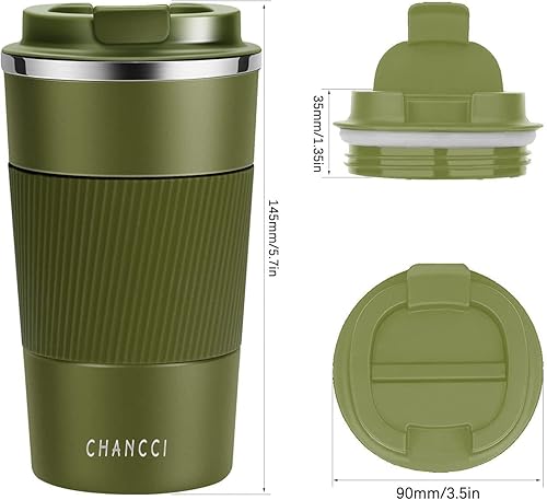 Miniatura 58 de Taza de café de viaje a prueba de derrames, a prueba de fugas, taza de café aislada de 12 onzas con tapa de rosca, vaso de acero inoxidable al Marrón