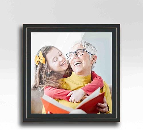 Miniatura 2 de 5x5 Frame Black Real Wood Picture Frame Width 1.25 Inches  Interior Frame Depth 0.5 Inches  Gessato Gold Modern Photo Frame Complete with UV