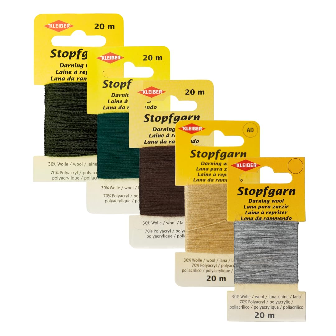 Kleiber Darning Wool Bundle by Trimz - Countryside Mix - Dark Green, Khaki, Brown, Beige, Light Grey - 5 Pack