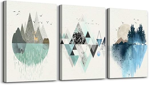 MHARTK66 Canvas Wall Art - Abstract Geometry Mountain Wall Artworks, 3 Panels, 12x16 inch, 3 Piece Set for Living Room, Office, Bedroom, Bathroom Home Decoration