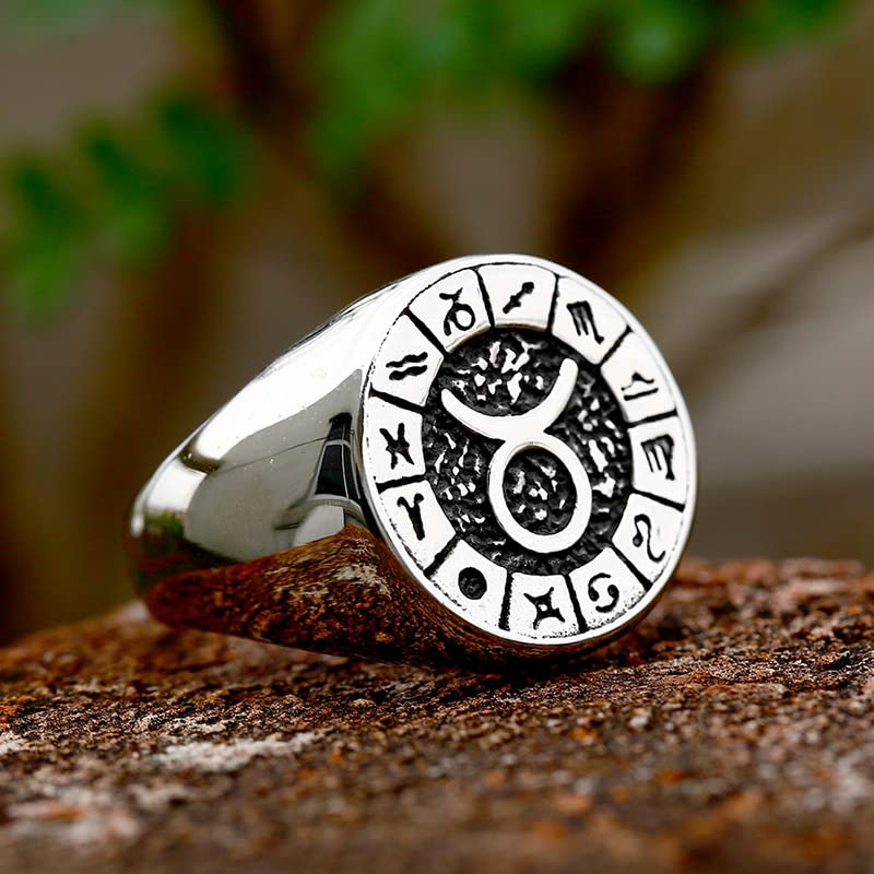 Image of Unisex 12 Constellation Zodiac Sign Signet Ring | Stainless Steel, Hip Hop Sign Signet, Horoscope Astrology Jewelry, Birthday Gift