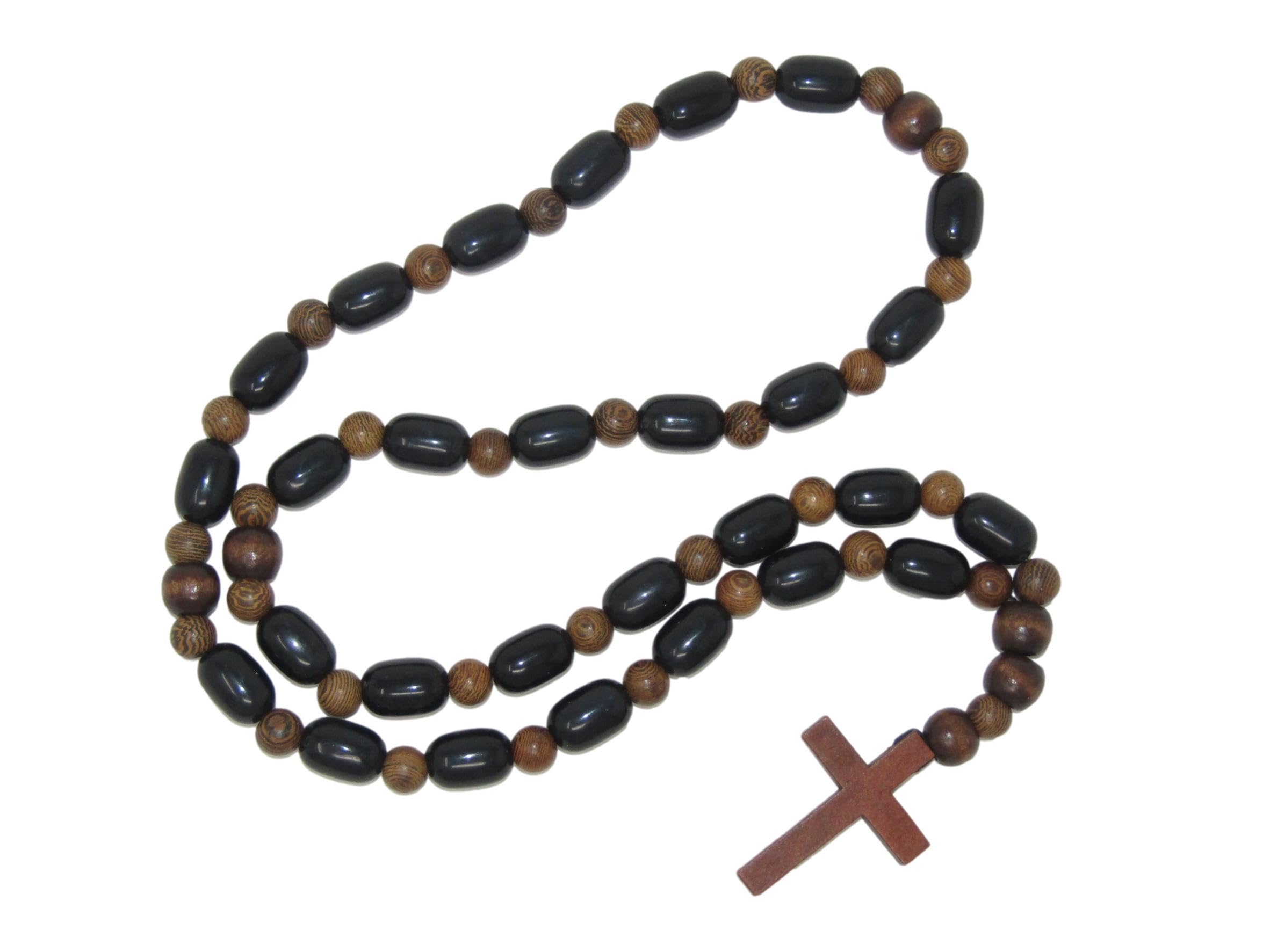 Jeannieparnell N552 Anglican Prayer Beads – Christian Worry Beads with Black Polyester & Natural Wood – Handcrafted Meditation Rosary with Wooden Cross for Devotion, Peace & Prayer
