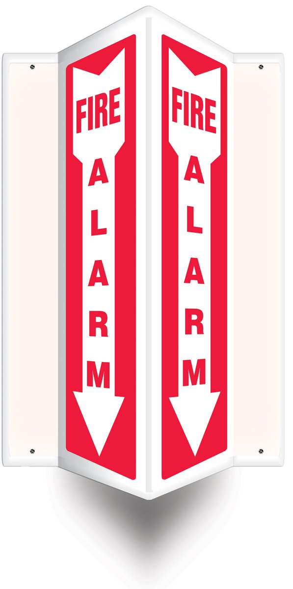Accuform PSP328 Projection Sign 3D, "FIRE Alarm (Arrow)", 18" x 4" Panel, 0.10" Thick High-Impact Plastic, Pre-Drilled Mounting Holes, Red on White