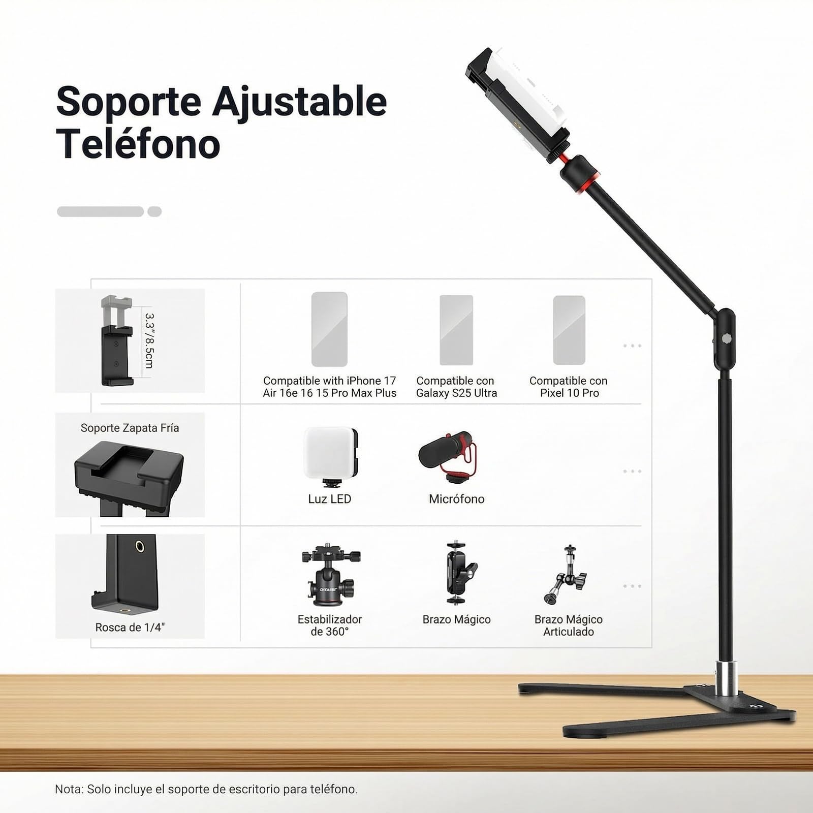 NEEWER Soporte trípode para teléfono Overhead con Brazo articulado con Doble Cabeza esférica, Soporte para teléfono móvil de Mesa con Base Plegable para Piano Cocina Dibujo bocetos Streaming Live