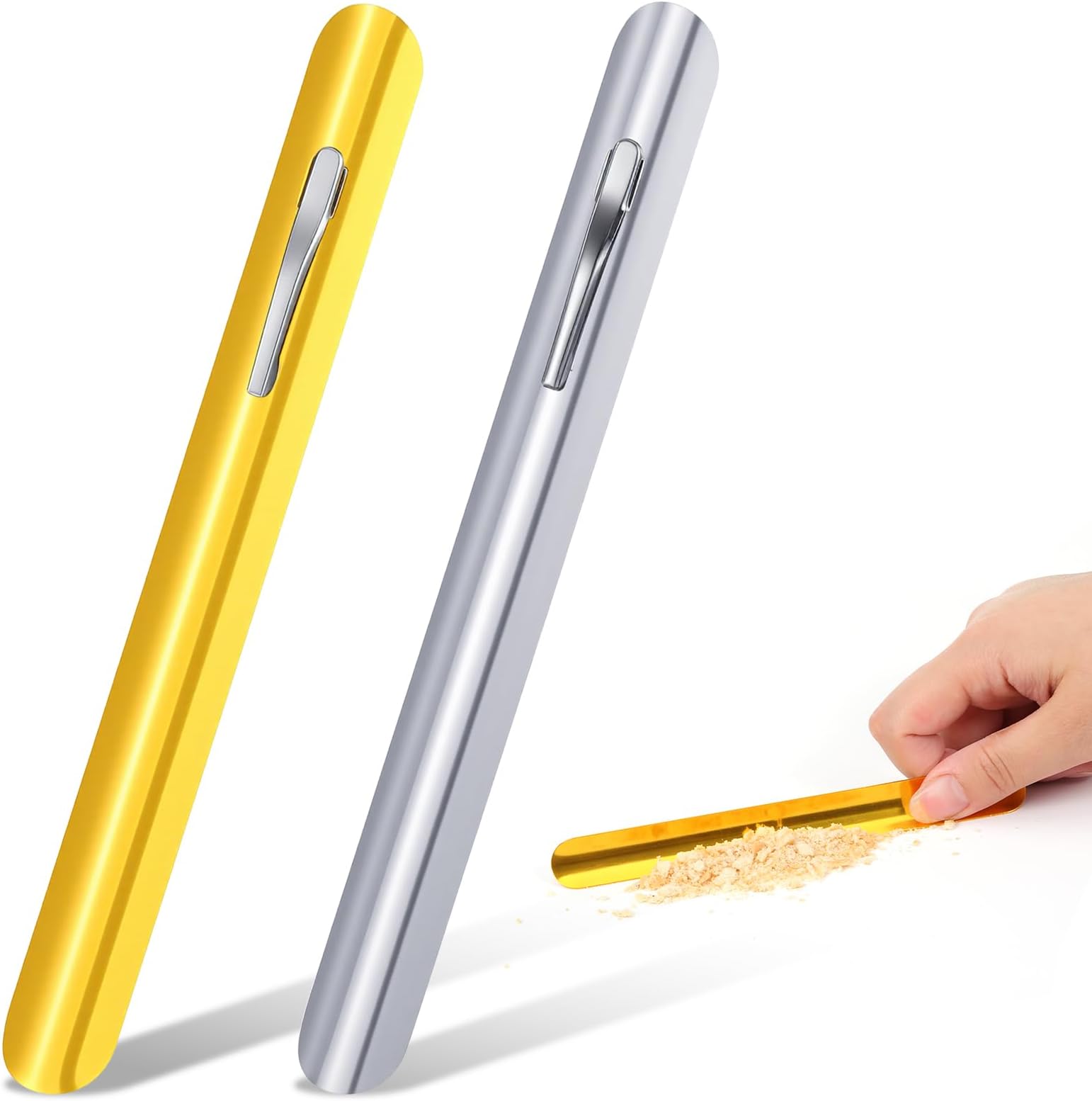 2Pcs Table Crumb Sweeper, Aluminum Crumbers for Servers Bread Crumber Cleaner With Pocket Clip for Tablecloth in Restaurants and Home (Gold and Silver)