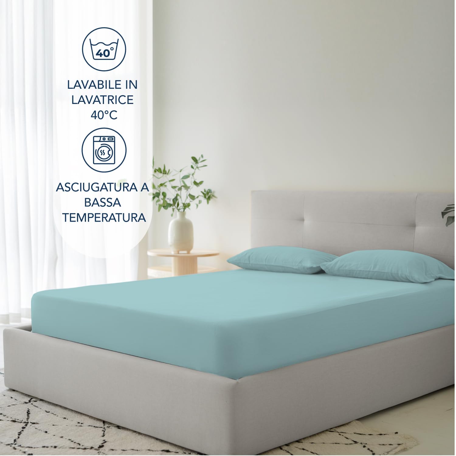Dreamzie Lenzuolo con Angoli Matrimoniale 180x200 cm - Angoli da 35 cm per Materassi Spessi - 100% Microfibra - Aqua, Certificato senza Prodotti Chimici (Oeko-TEX)