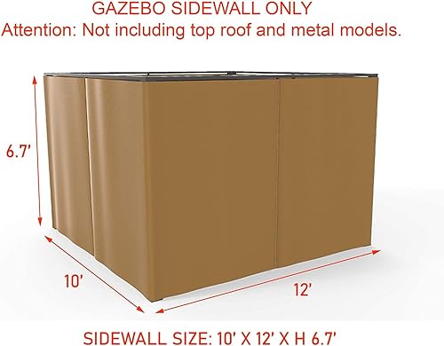 Miniatura 6 de Gazebo - Cortina universal de privacidad de repuesto, 4 paneles de pared lateral con cremallera (solo curciano) (10 x 12 pies, caqui)