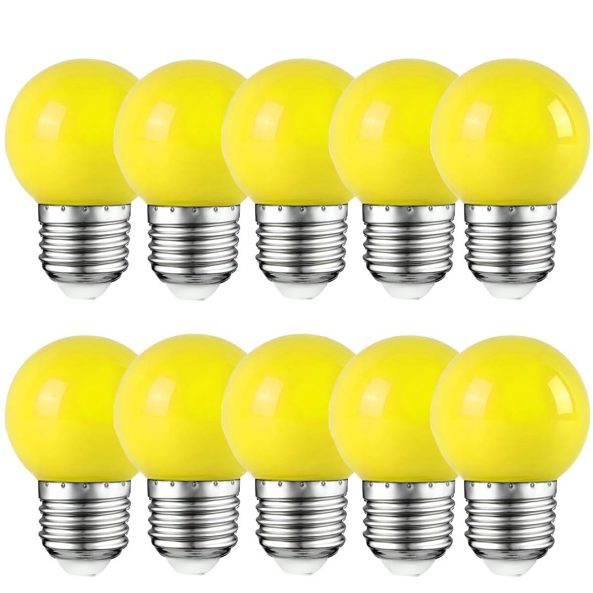 WULUN 10 Pack E27 Colored LED Light Bulbs 2W G45 Golf Ball Mini Globe Bulb Lighting Bulbs, Yellow for Outdoor Indoor String Patio Garden Party Christmas, Tree, Fairy Party Night Lights