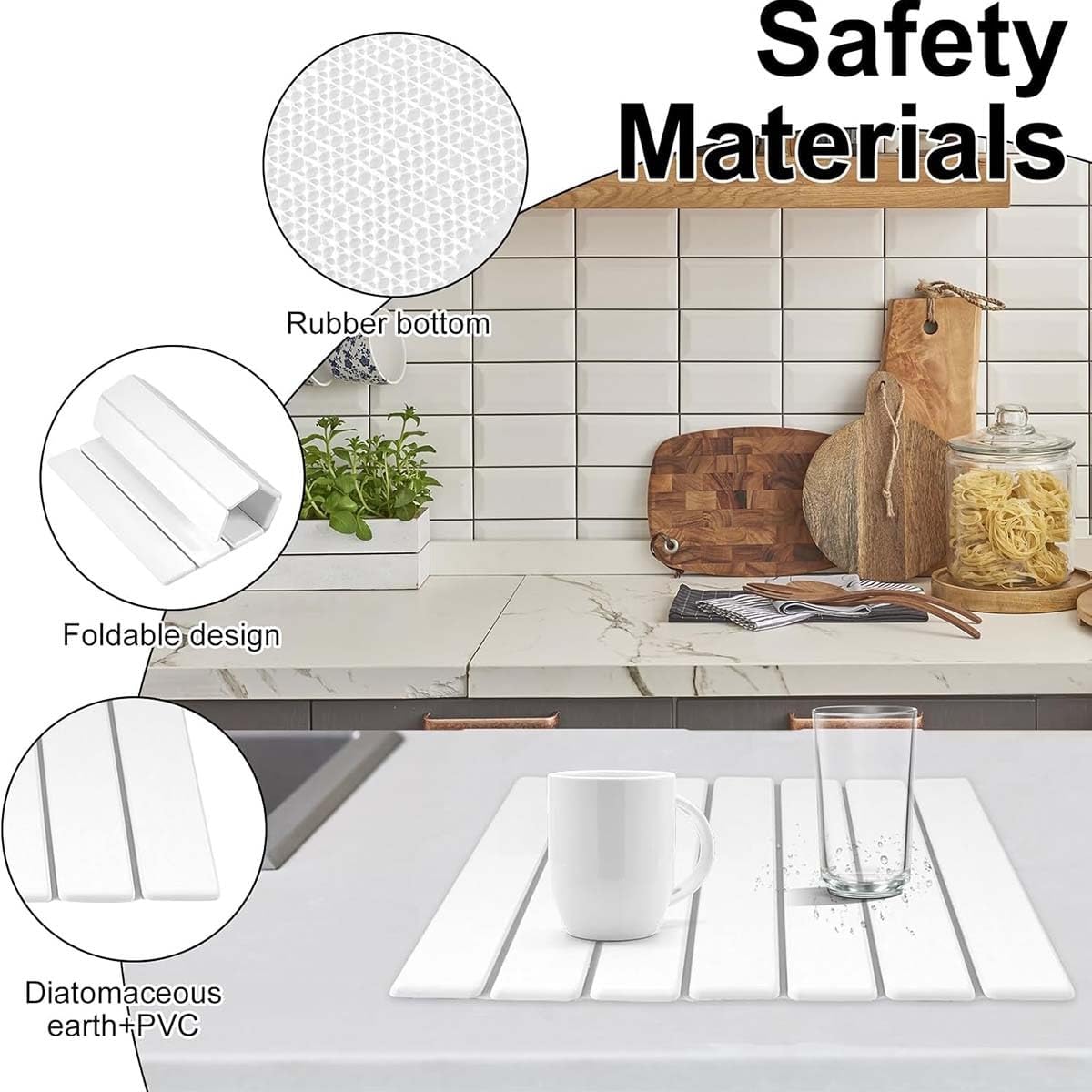 Quick-Dry Stone Dish Drying Mat, Foldable & Absorbent Kitchen Countertop Saver, Non Slip Reusable Diatomite Drain Board for Clean Surfaces & Efficient Drying