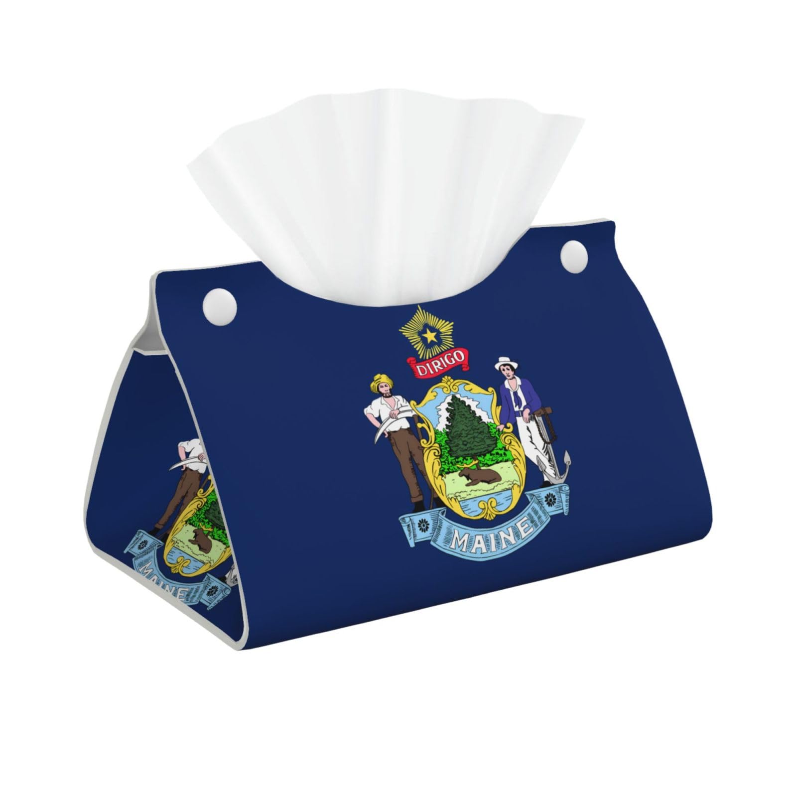 Maine State Flag Rectangular Leather Tissue Box Cover, Folding Facial Tissue Holder Dispenser for Car