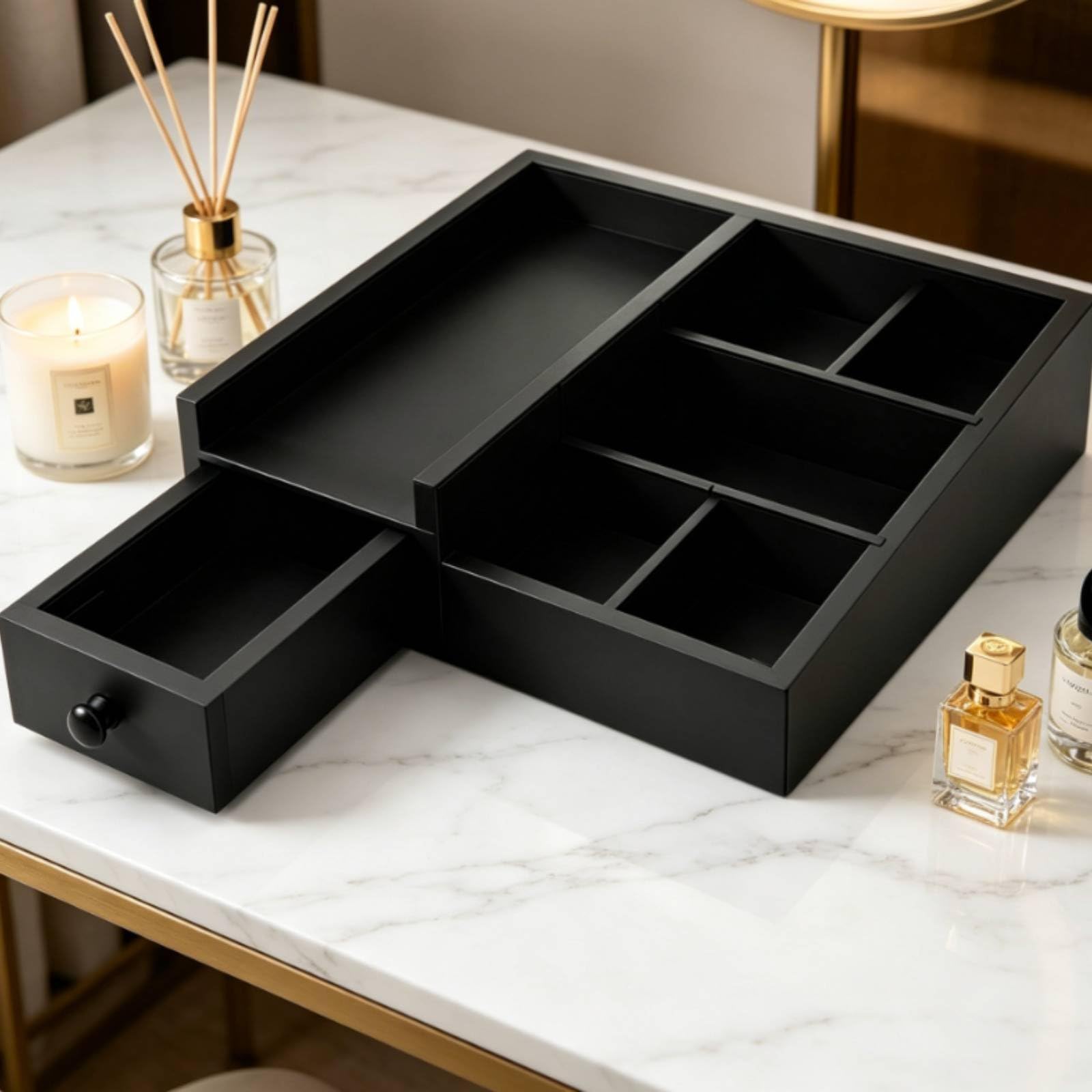 Schreibtisch Organizer Tablett Desktop Organizer Ablage Utensilienhalter Aufbewahrungsschale Schublade aus Kiefernholz für Stifte Bürsten Schmuck für Büro Schminkkommode Bad Nachttisch