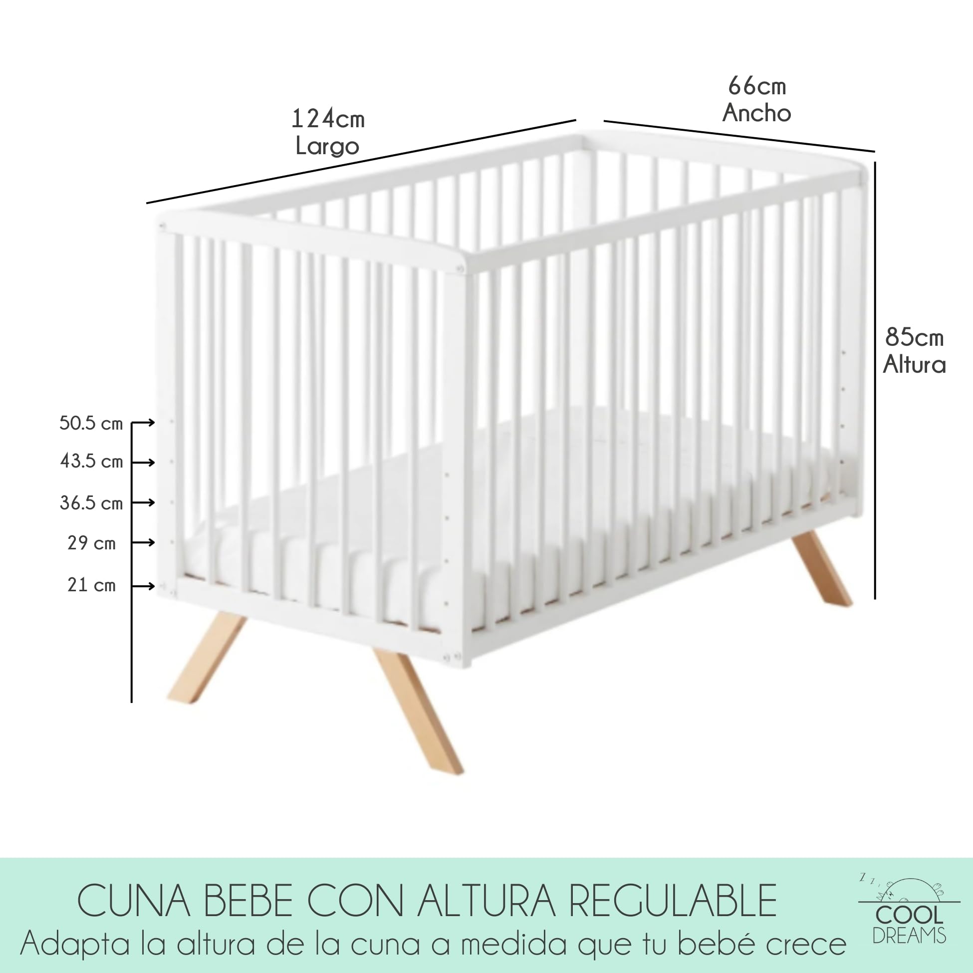 Cuna Colecho de Bebé Nuru Estilo Nórdico 120x60 cm, con Kit Colecho Incluido CoolDreams