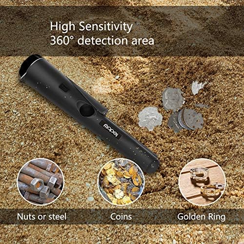 MoPei Handheld Pinpointer Metal Detector for Starters or Kids Treasure Hunting, Water-Resistant and 360° Detection Area, Comes with Belt Holster (Black)
