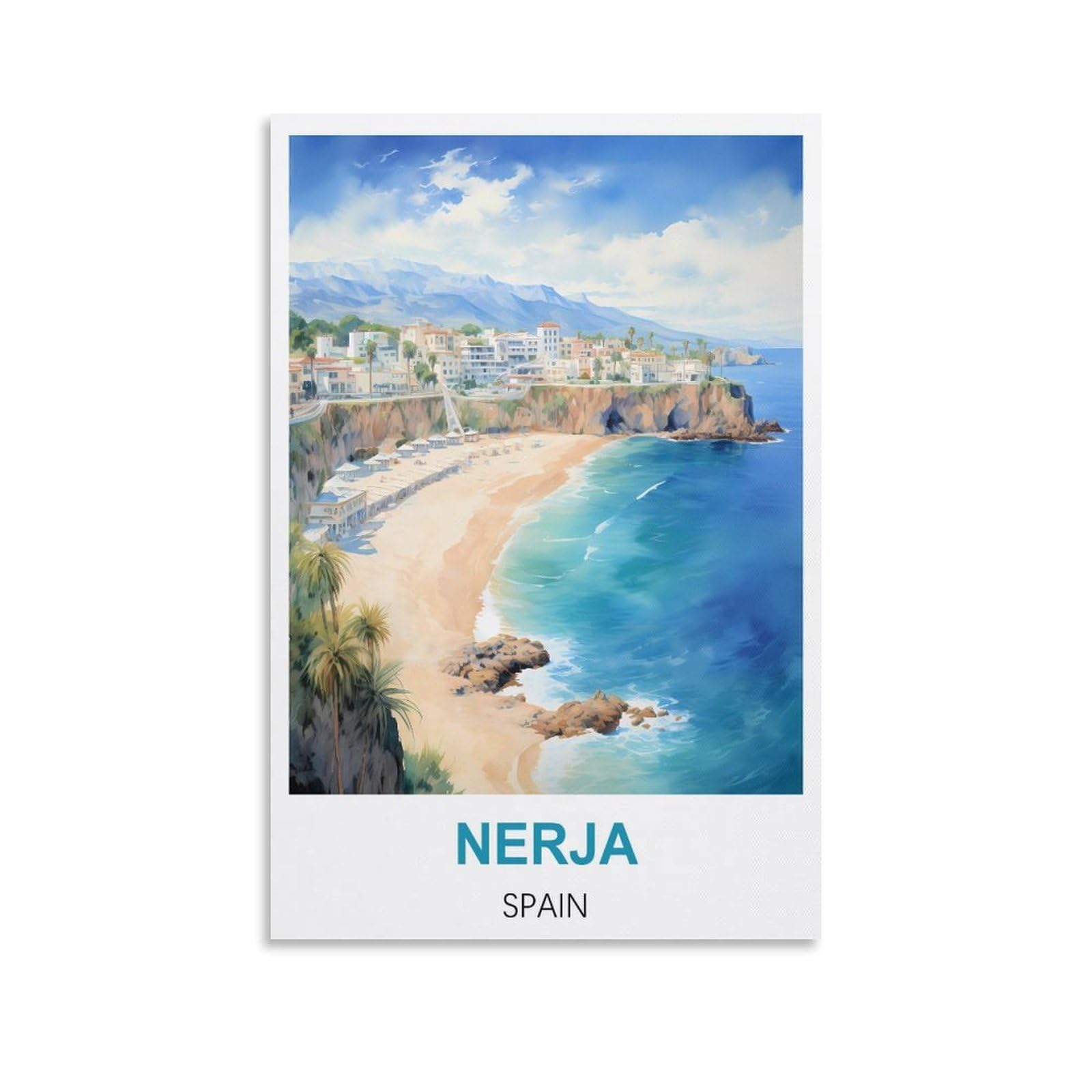 Nhgeqaa Unframe-Style Nerja Spain Vintage Travel Poster 08X12inch(20X30cm) Canvas Wall Art Print Picture