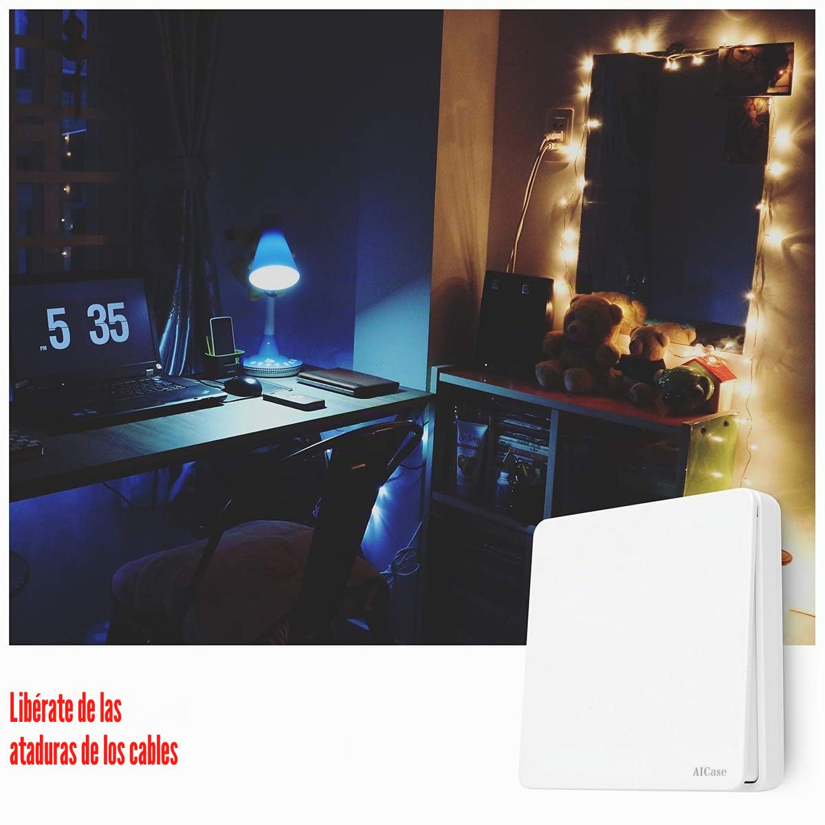 AICase Interruptor Inalámbrico, Interruptor y Mando inalámbrico, Puede colocarse en la Pared o como Control Remoto portátil,Sin batería Sin Cables No se Requiere Wi-Fi (2 Grandes)