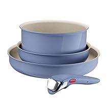 Lagostina Ingenio Pastel, Set di Padelle Antiaderenti 4 Pezzi con Manico Rimovibile, Compatibili con Induzione e Forno, Design Salvaspazio, Colore Nettuno