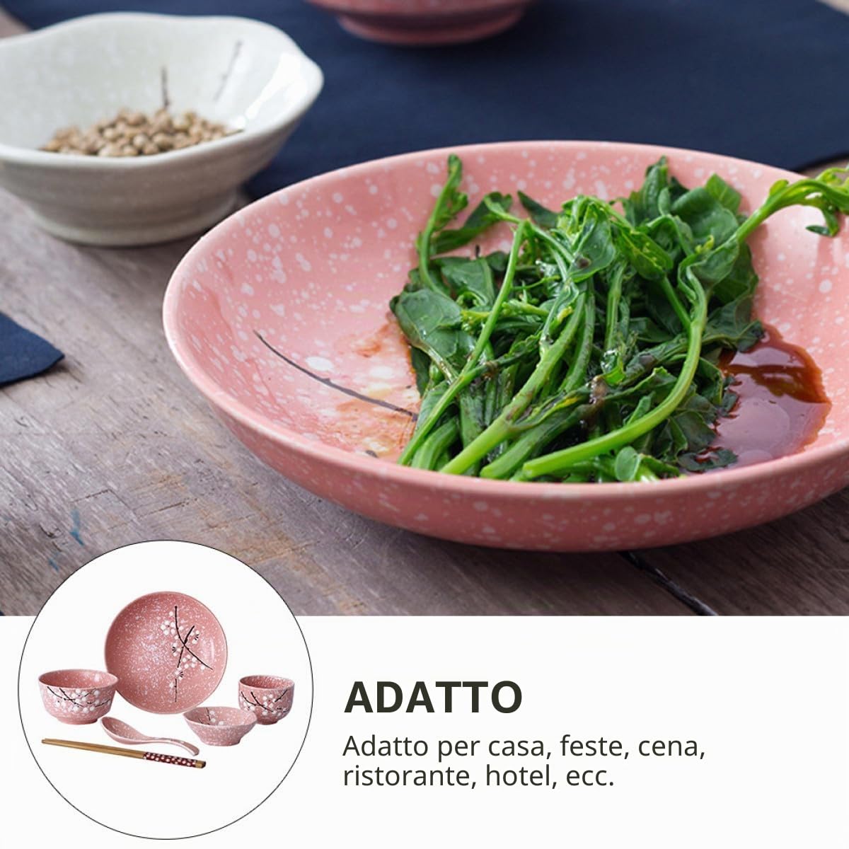 Set di Piatti in Ceramica Giapponese Rosa 12 Pezzi per Casa e Hotel Design Delicato Stile Giapponese Kit Stoviglie Completo