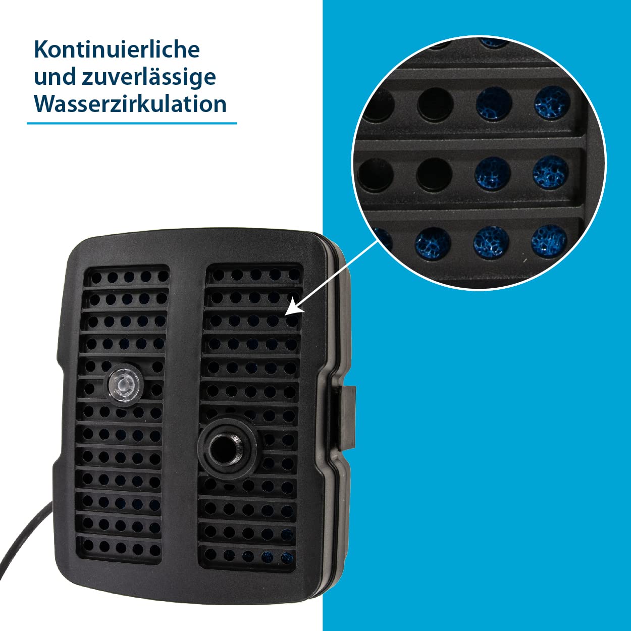 AquaForte GFU-2505 Pompe pour fontaine + 5W UV-C, Puissance 24W, Puissance max. Hauteur de refoulement 1,6 mètres, Max. Débit 1 m3 par heure, Débit max. Taille du bassin 1,5 m3, raccord 13/19/25 mm
